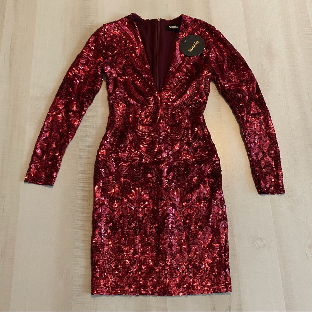 Nookie Shanina Plunge Sequin Mini Dress Small